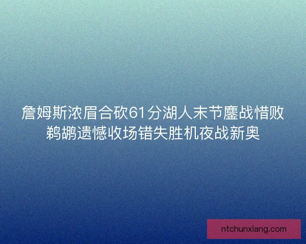 詹姆斯浓眉合砍61分湖人末节鏖战惜败鹈鹕遗憾收场错失胜机夜战新奥